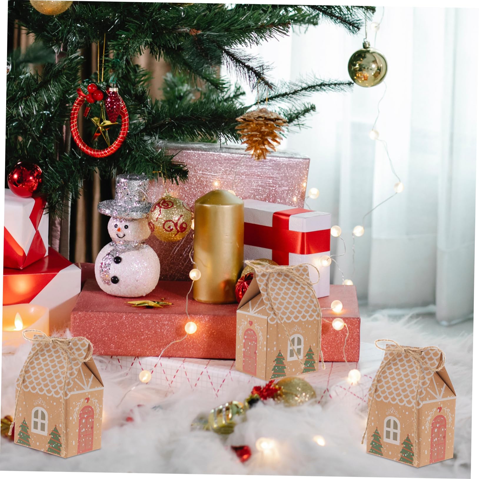 TOVINANNA 50satz Hausform Geschenkverpackungsboxen Anhängern und Kordeln aus Hochwertigem Kraftpapier Robust und Wiederverwendbar für Pralinen Süßigkeiten und Kleine Geschenke