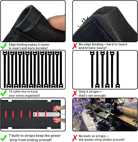 Miniatura 7 de Gestión de cables debajo del escritorio, sin taladrar 36 pulgadas, organizador de cables, con almohadillas de silicona (sin rayones), 16 bridas,
