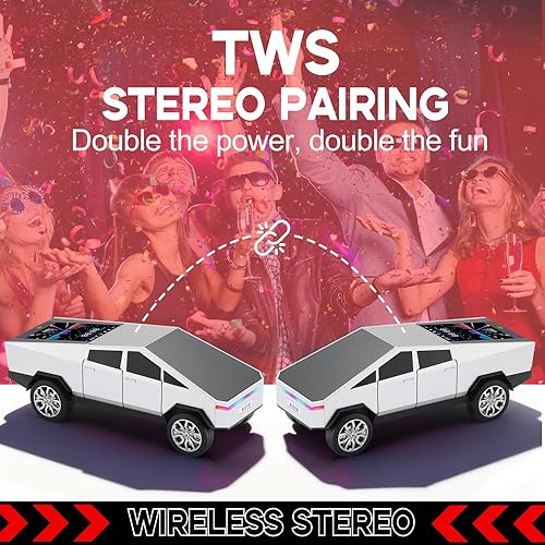 Vista 7 de Futuristic Shapes - Altavoz Bluetooth para camión con pantalla LED - TWS estéreo, radio FM, reproducción USB/TF, faros LED, micrófono integrado