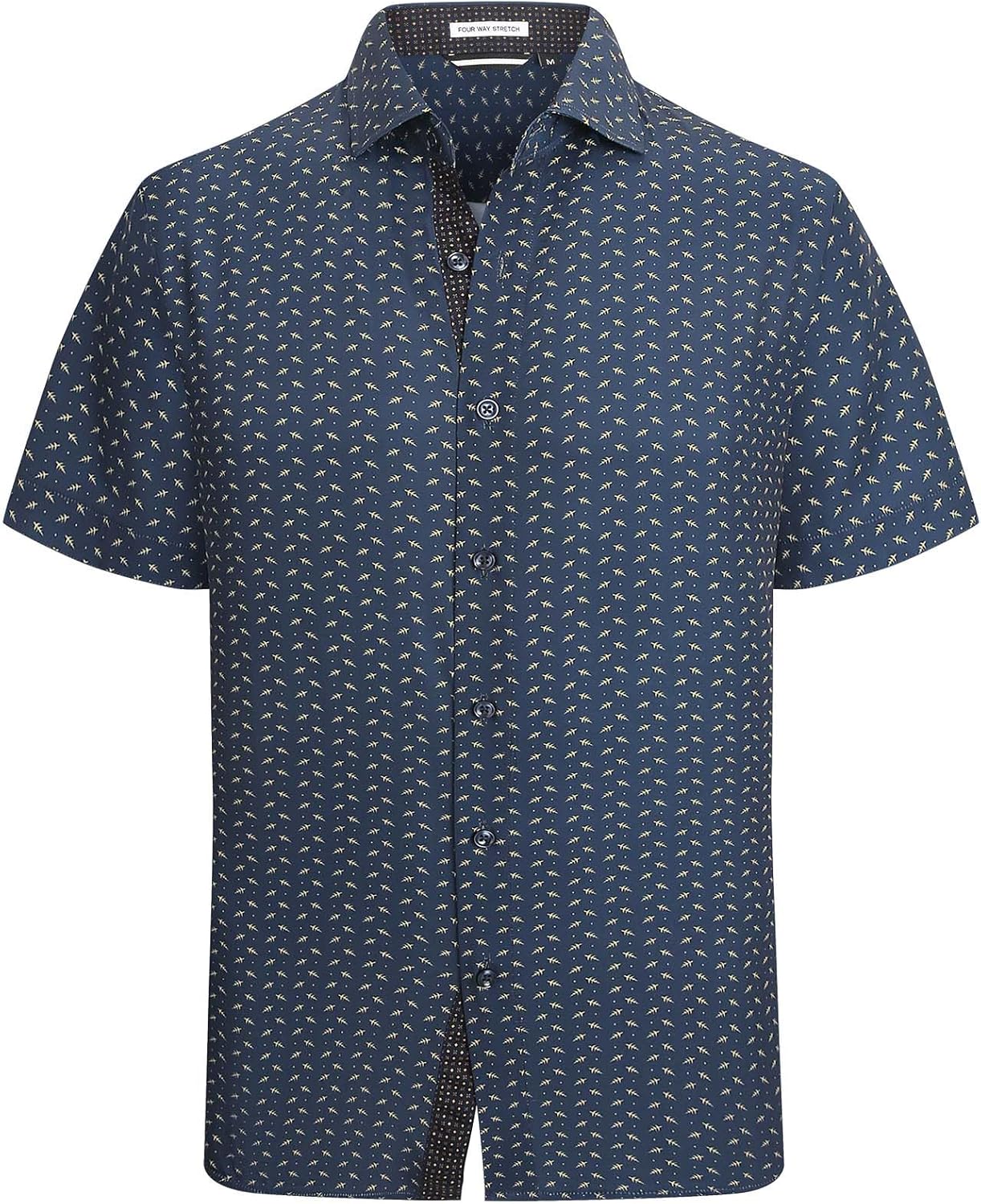 WARHORSEE Mens Printed Dress Shirts Wrinkle Free 4-Way Stretch Lightweight Summer Short Sleeve Button Down Shirts for Men