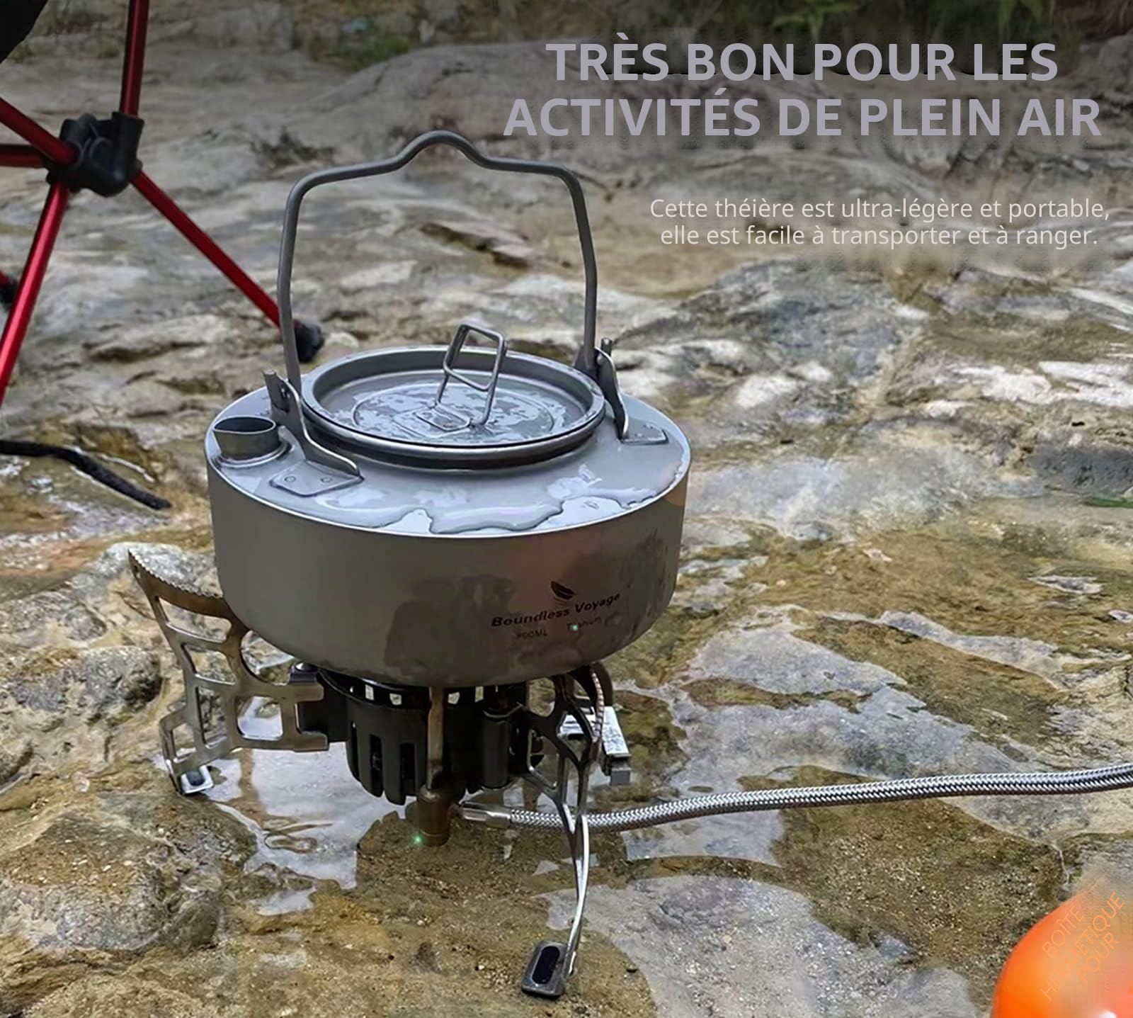 iBasingo Bouilloire en titane de 700 ml pour camping - Ultra légère - Avec poignée pliable et filtre - Ti3100D - Gris, Ti3100D-B
