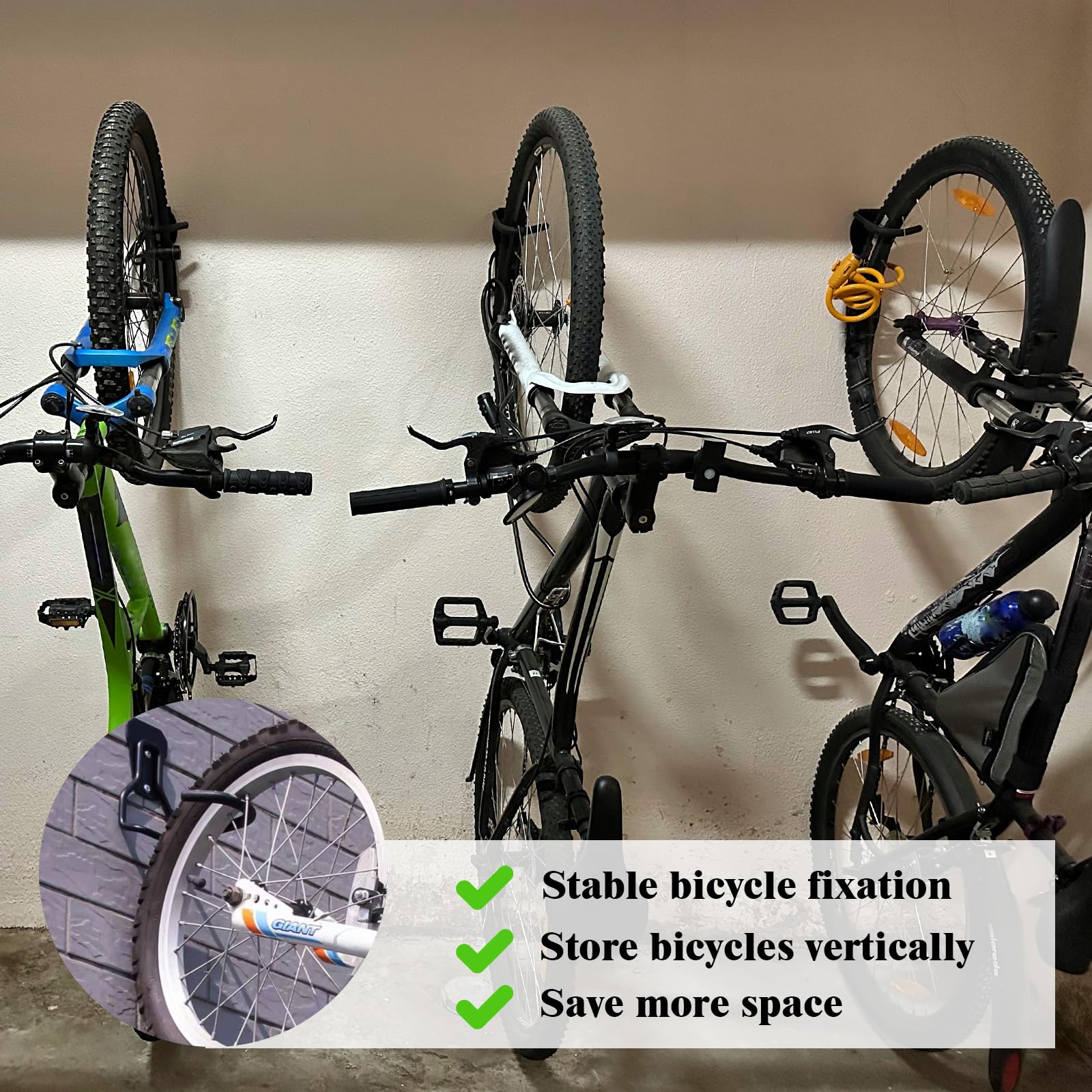 2 Pcs Soporte Bicicletas Pared, Colgador Bicicleta Pared, Ganchos Colgar Bicicletas con Capa Goma, Portabicicletas Almacenamiento Vertical Casa Tienda Garaje para Ahorro Espacio Hogar
