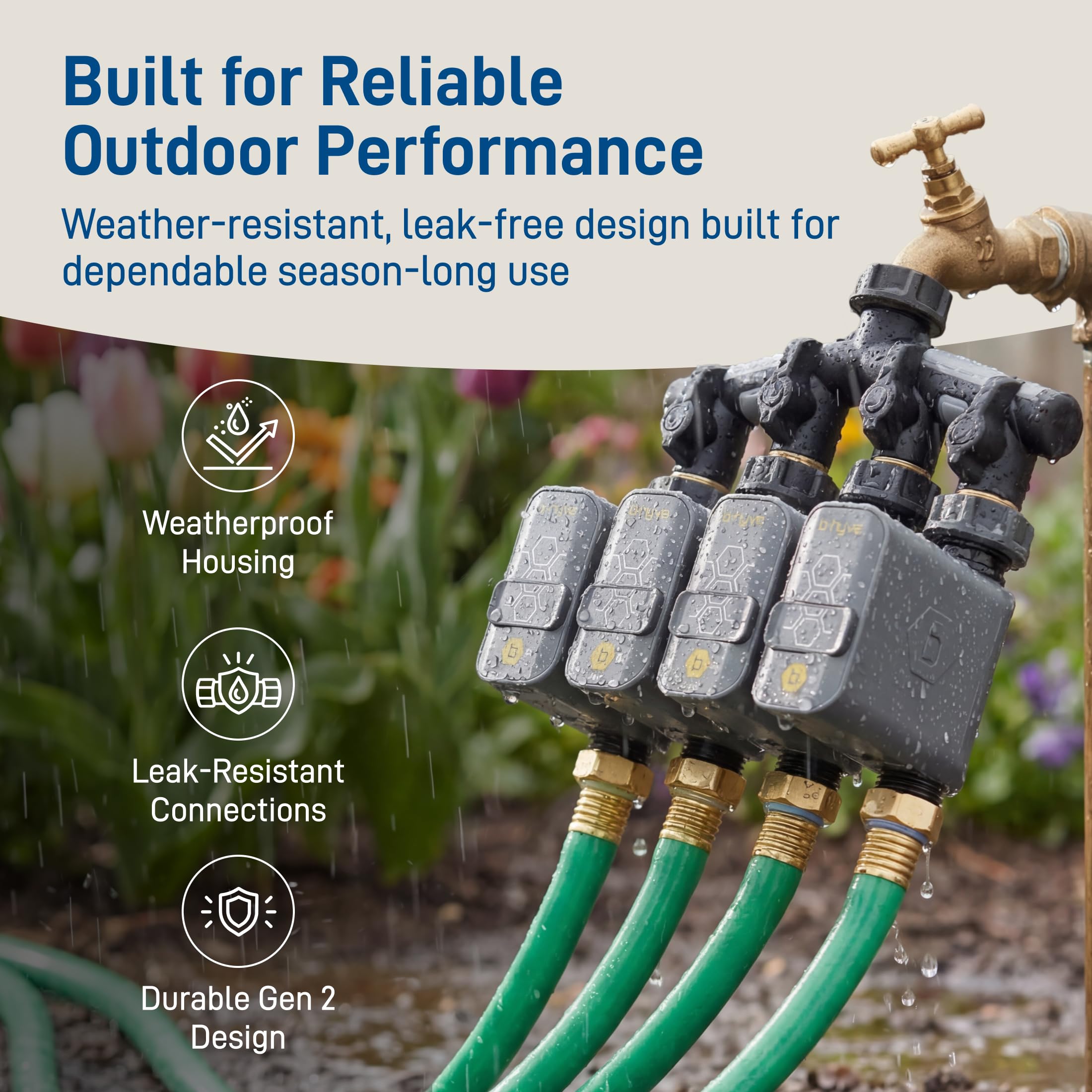 Orbit 21207 B-hyve Gen 2 Smart Hose Irrigazione Timer, confezione da 4 con hub Wi-Fi e collettore a 4 porte