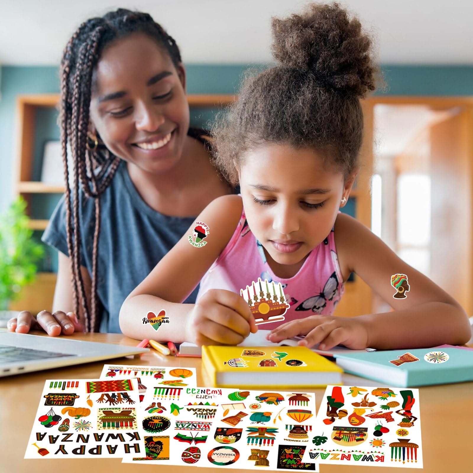 Kwanzaa Stickers for Kids, 258Pcs Happy Self Adhesive Kwanzaa Crafts Stickers for Kwanzaa Party Supplies Favors - Image 4