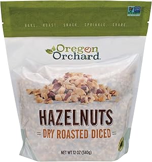 Oregon Orchard Dry Roasted Diced Hazelnuts, Chopped Hazelnuts, Unsalted, 12oz Bag, Grown In Oregon