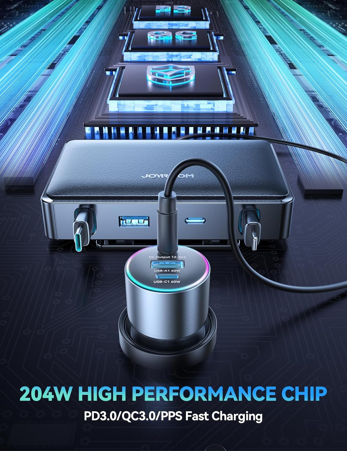 JOYROOM [6 Ports & 204W] Lyft Driver Accessories for Car, 60.8In Car USB Charger Multi Port, Uber Accessories for Car, Road Trip Essentials for All Phones | iPhone | Samsung | Uber Taxi Lyft - Image 3