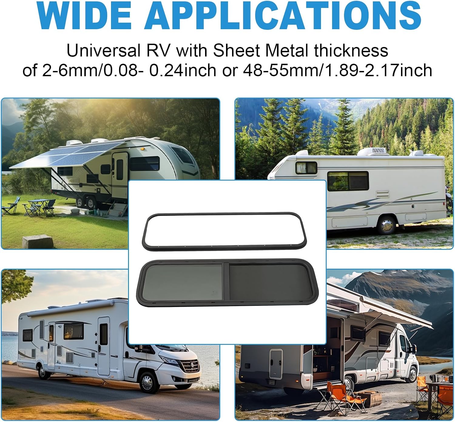 RV Window | 42" W x 12" H |Vertical Sliding Camper Window Replacement, Cargo Trailer Windows with Trim Rings for Cargo, Horse Trailer