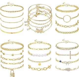 Gold Bracelets for Women Layered Paperclip Snake Chain Bracelets Gold Beaded Stackable Bracelets Adjustable Link Bracelet Gold Bracelet Set