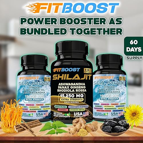 Miniatura 7 de Paquete de 60 días de musgo marino y shilajit para hombres todo en 1 con vitalidad dinámica con aceite de semilla negra Seamoss Aceite de semilla