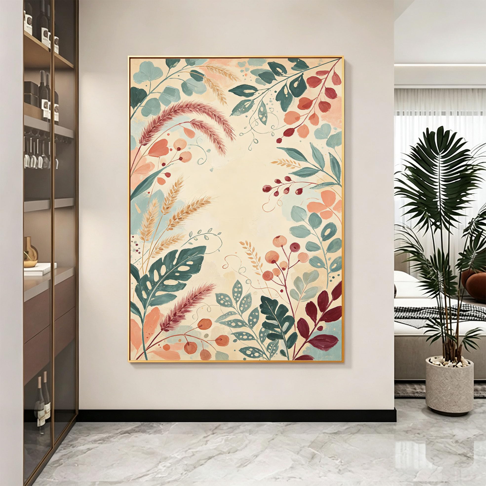 Wandbild Einfaches Blumenmotiv Großes Leinwand Ölgemälde 100% Handgemaltes Blumen Ölgemälde Rahmenlos Ästhetisches Botanisches Kunstwerk Für Wohnzimmer Schlafzimmer 50X70Cm (20X28 Zoll)