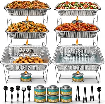 Disposable Chafing Dish Buffet Set, 6 Pack Half Size 10 x 12 Inch Food Pans