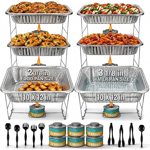 Disposable Chafing Dish Buffet Set, 6 Pack Half Size 10 x 12 Inch Food Pans