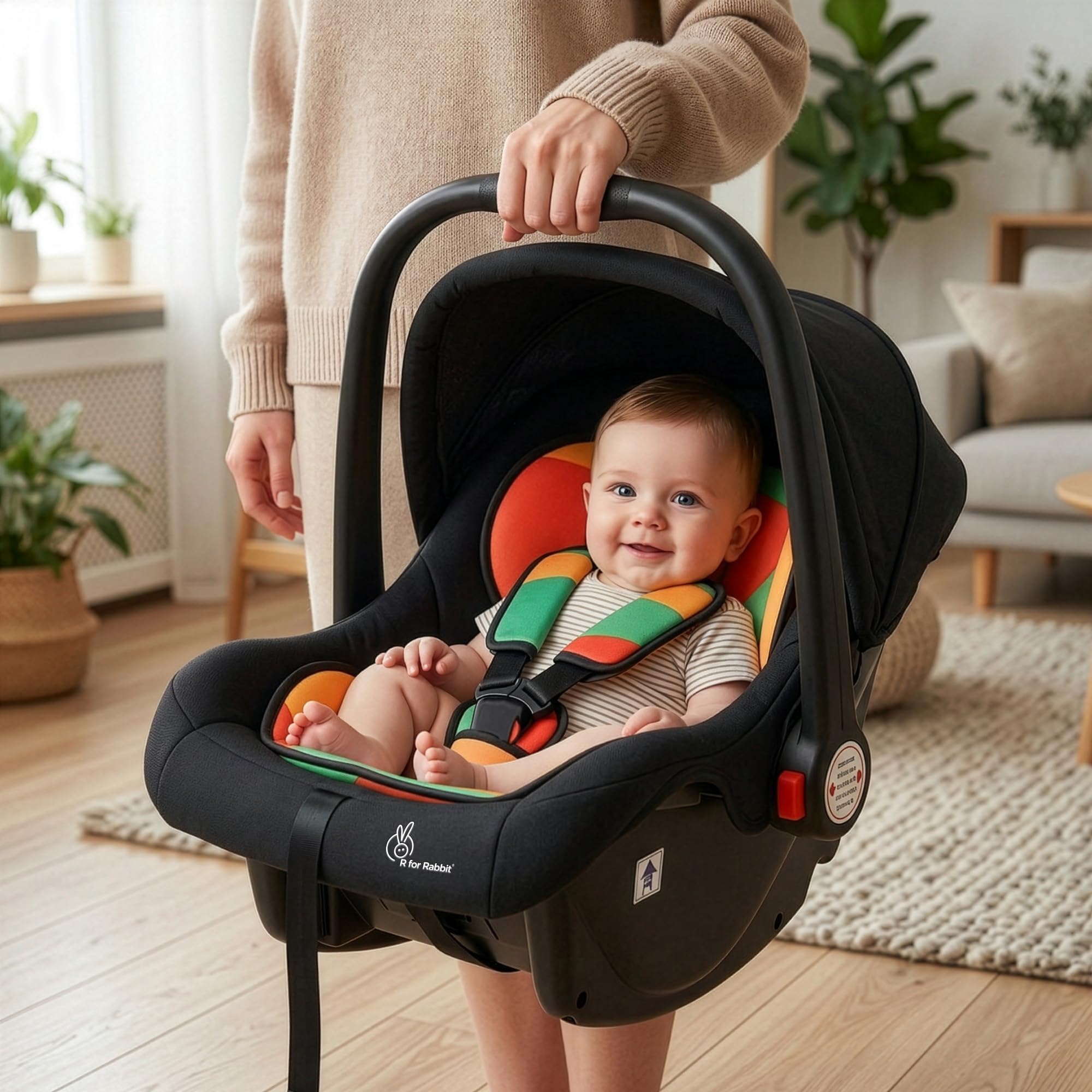 Picaboo Baby Carry Cot, 4 in 1 Multi Purpose Kids Carry Cot, Infant Car Seat, Rocker for Infant Babies of 0 to 15 Months & Weight Capacity Upto 13 Kgs |(Grey Black)