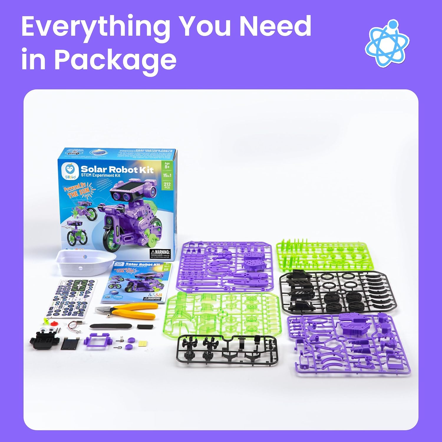 Sillbird Solar Building Robot Kit STEM Gift for Boys Aged 8-12, DIY 15-in-1 Science Educational Toys for Kids Birthday, Solar or Battery Powered Robotic Set with 212 Pieces - Image 7