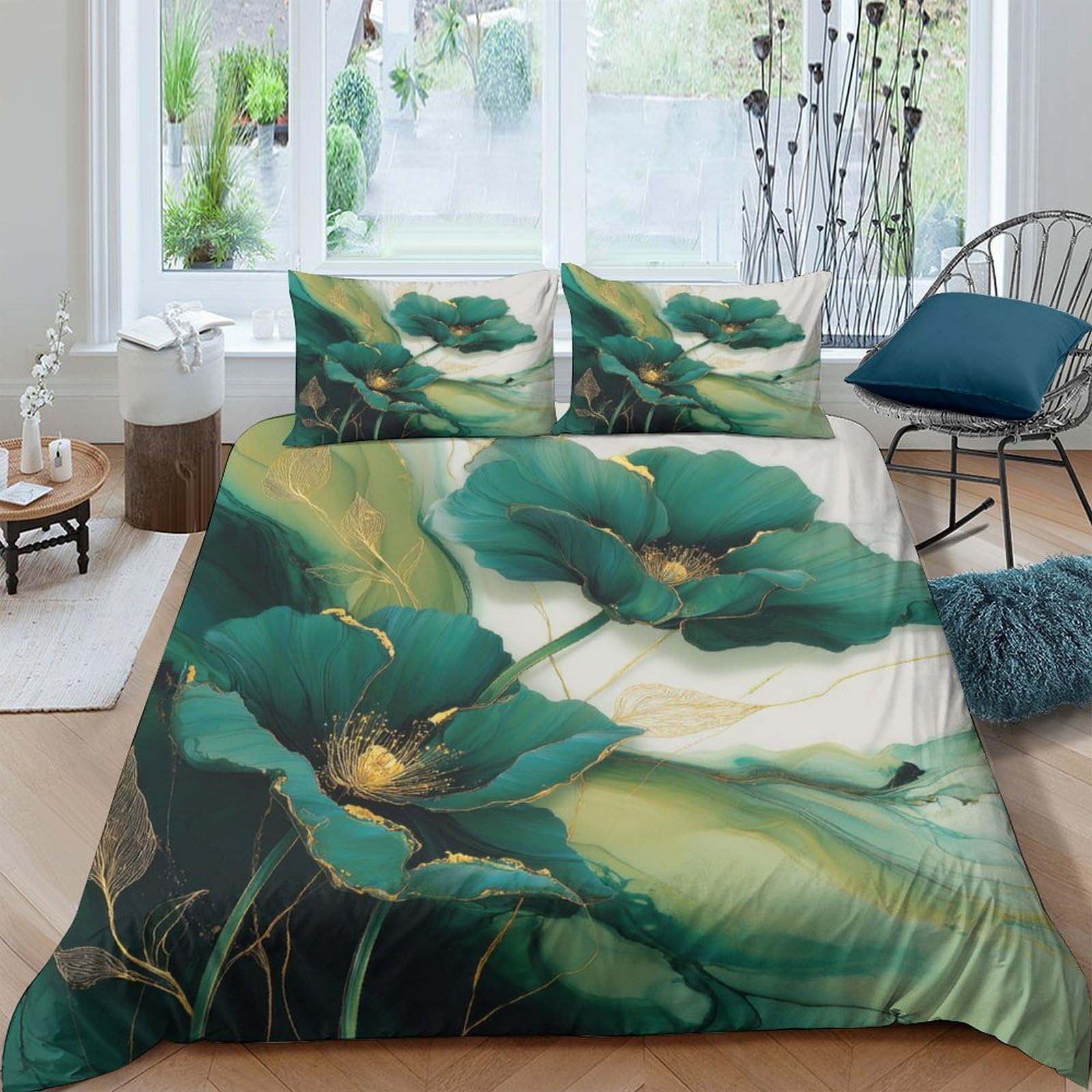 Ctjqhvkz Style-1 3D Printed Green Floral Fitted Sheet Microfiber Artistic Botanical Bed Cover For Bedroom Guest Room Mattress Protection Single（135X200cm）