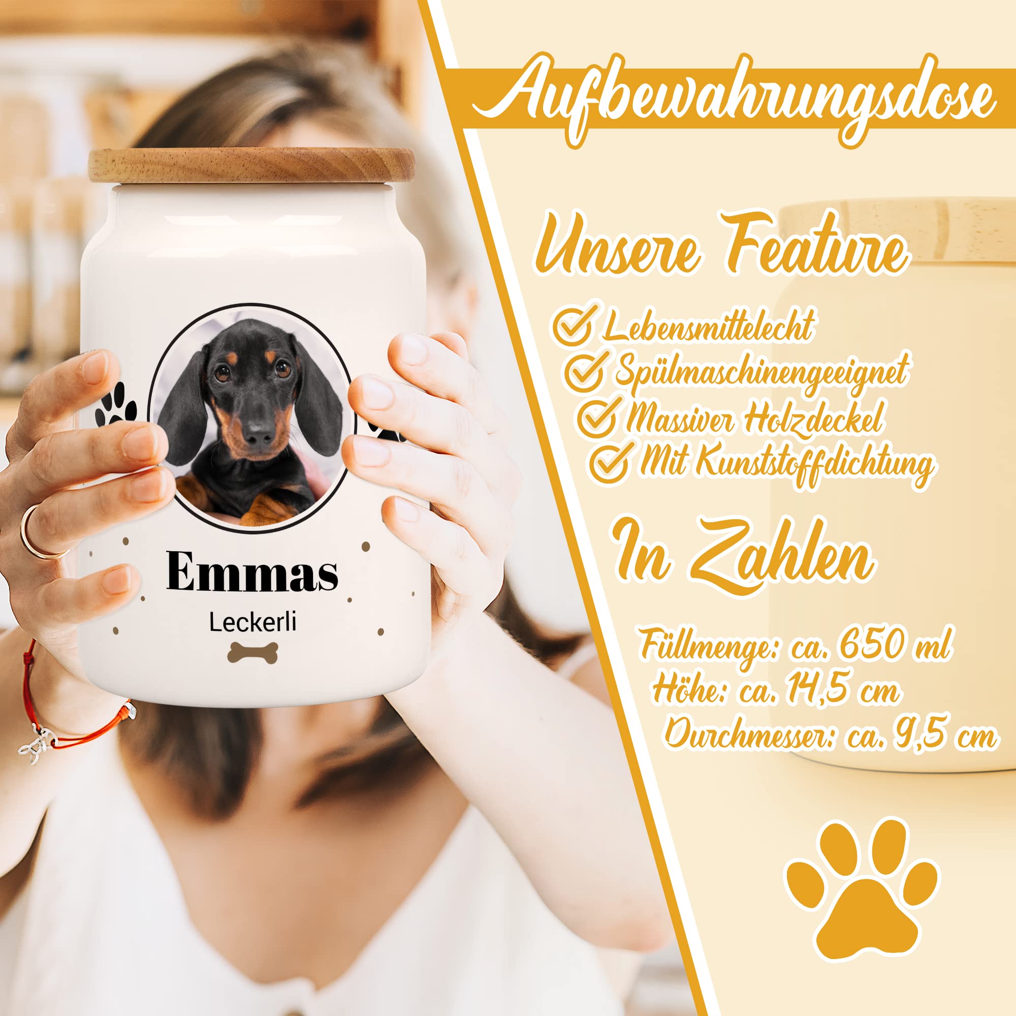 Große Leckerlidose "Pfoten-Design" gestalten - personalisiert mit Foto und Wunschnamen - für Hunde und Katzen - hygienische und praktische Aufbewahrung von Hundekeksen
