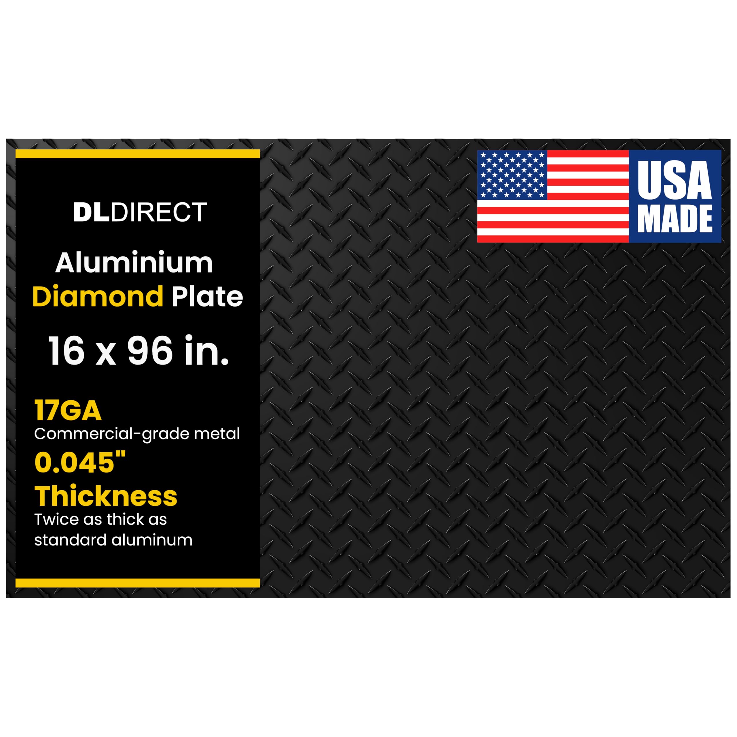 16in. X 96in. - Diamond Plate Sheet Metal, Heavy-Duty Genuine Commercial-Grade Mill Finish Diamondplate Aluminum Sheet, USA Made Aluminum Tread Plate