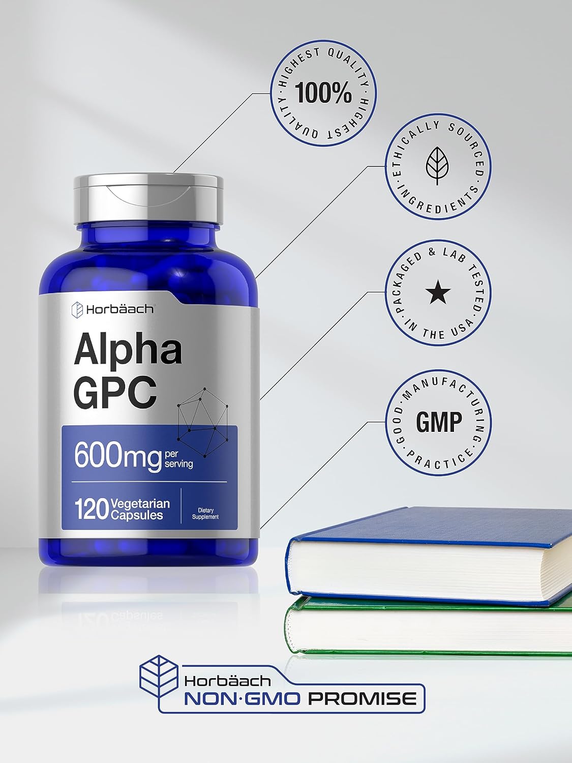 Horbäach Alpha GPC 600mg | 120 Capsules | Vegetarian, Non-GMO & Gluten Free Choline Supplement | Supports Healthy Memory, Focus and Clarity - Image 5