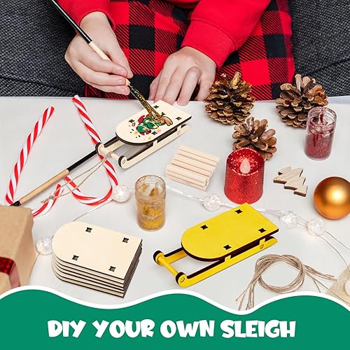 Miniatura 6 de Trineo de Navidad en miniatura modelo de trineo de madera, adorno de trineo de bricolaje, manualidades, trineos de madera de mesa, decoración