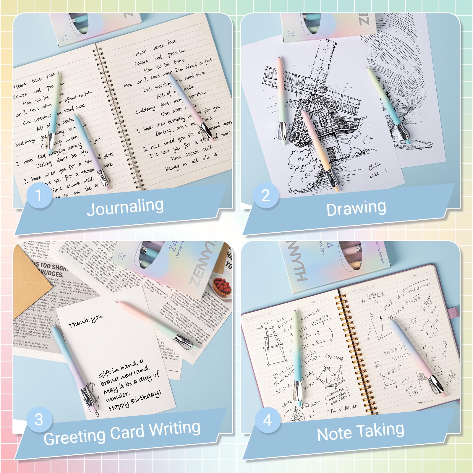 5 Pcs Gel Pens 0 5mm Black Ink Fine Point Quick-Drying Retractable Pens with Metal Clip Smooth Writing — view 4