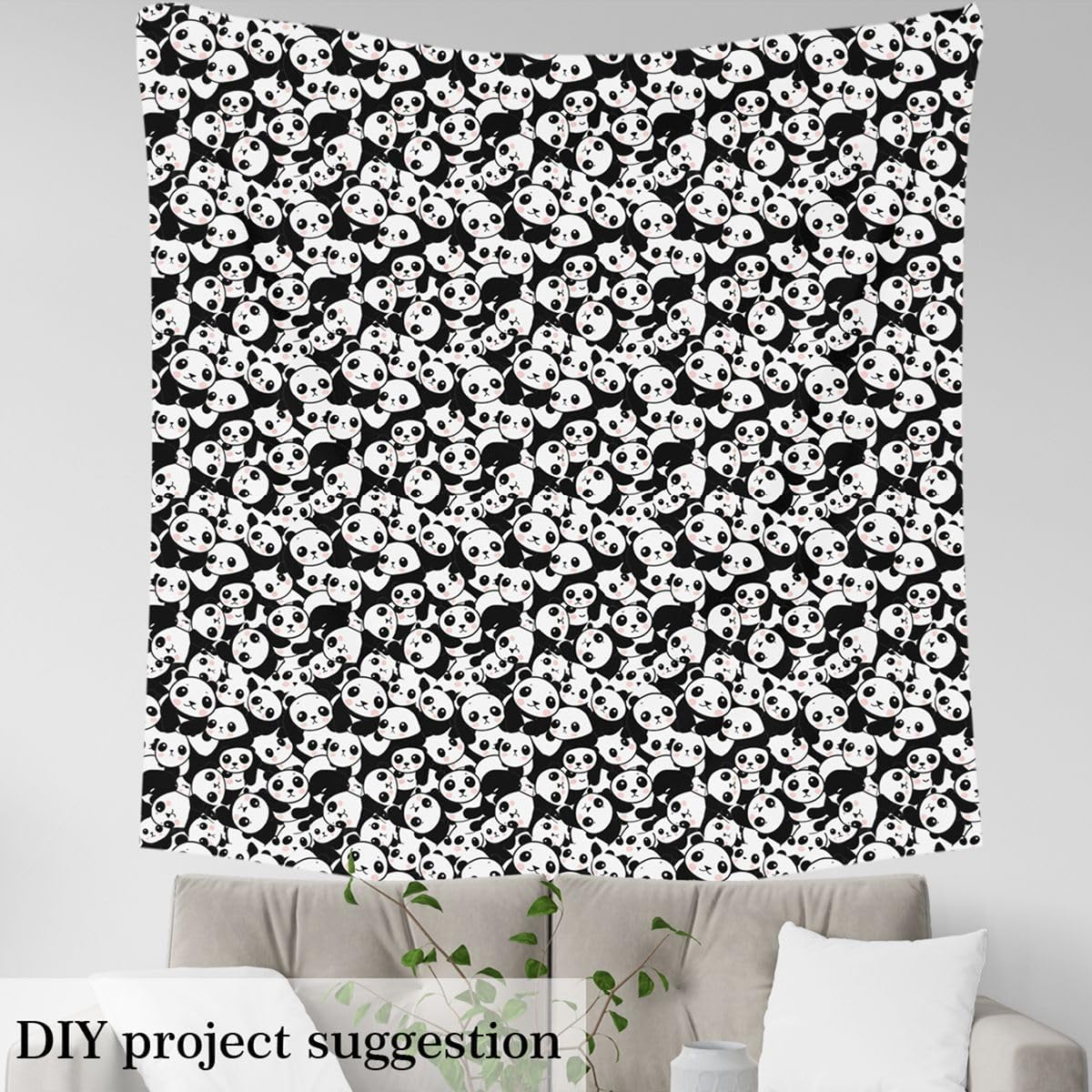 Panda Fabric by The Yard, Kawaii Cute Panda Decorative Fabric for Quilting Sewing, Black White Panda Upholstery Fabric, Cartoon Giant Panda Fabric for Kids Clothing DIY, 3 Yards, Black White