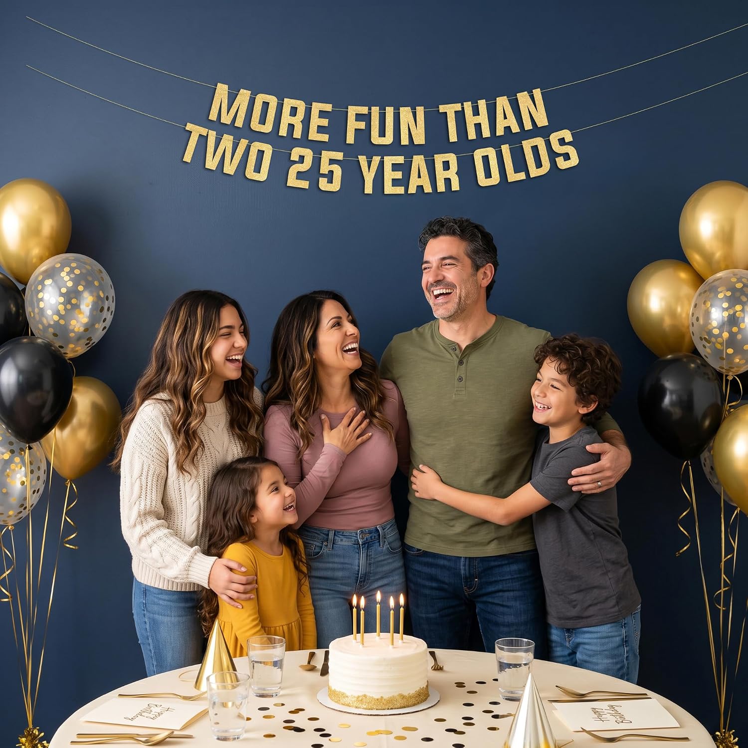 Pre-Strung More Fun Than Two 25 Year Olds Gold Glitter Banner - 50th Birthday and Anniversary Decorations for Men and Women - Party Supplies and Gifts
