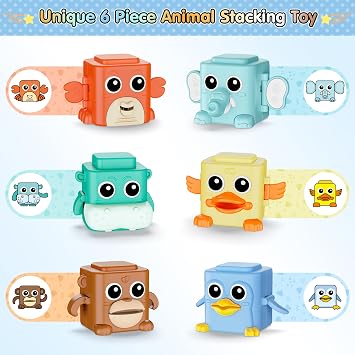 Stacking Toys Set Sensory Animal Stacking Blocks for 18+ Months Toddler Toy | 6 in 1 Baby Toy with Changing Expressions, Pressable Stacking Blocks, Christmas Birthday Gift for 1 2 3 4 Year Old Boys Girls