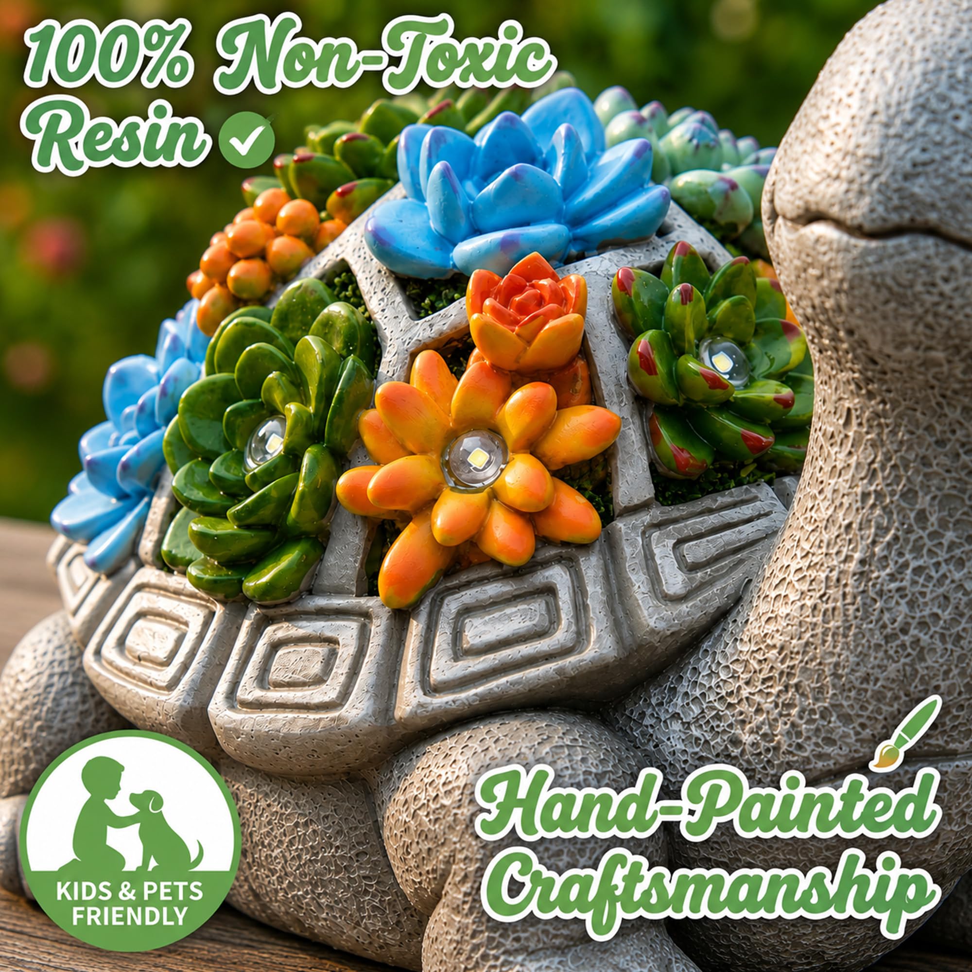 Nacome Solar Garden Outdoor Statues Turtle with Succulent and 7 LED Lights - Law - product photo