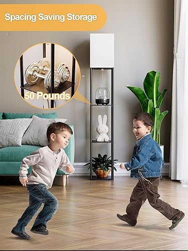 Miniatura 5 de Lámpara de pie con estantes para sala de estar, paquete de 2, lámpara de pie con 3 bombillas LED CCT, lámpara de columna de pie, organizador de