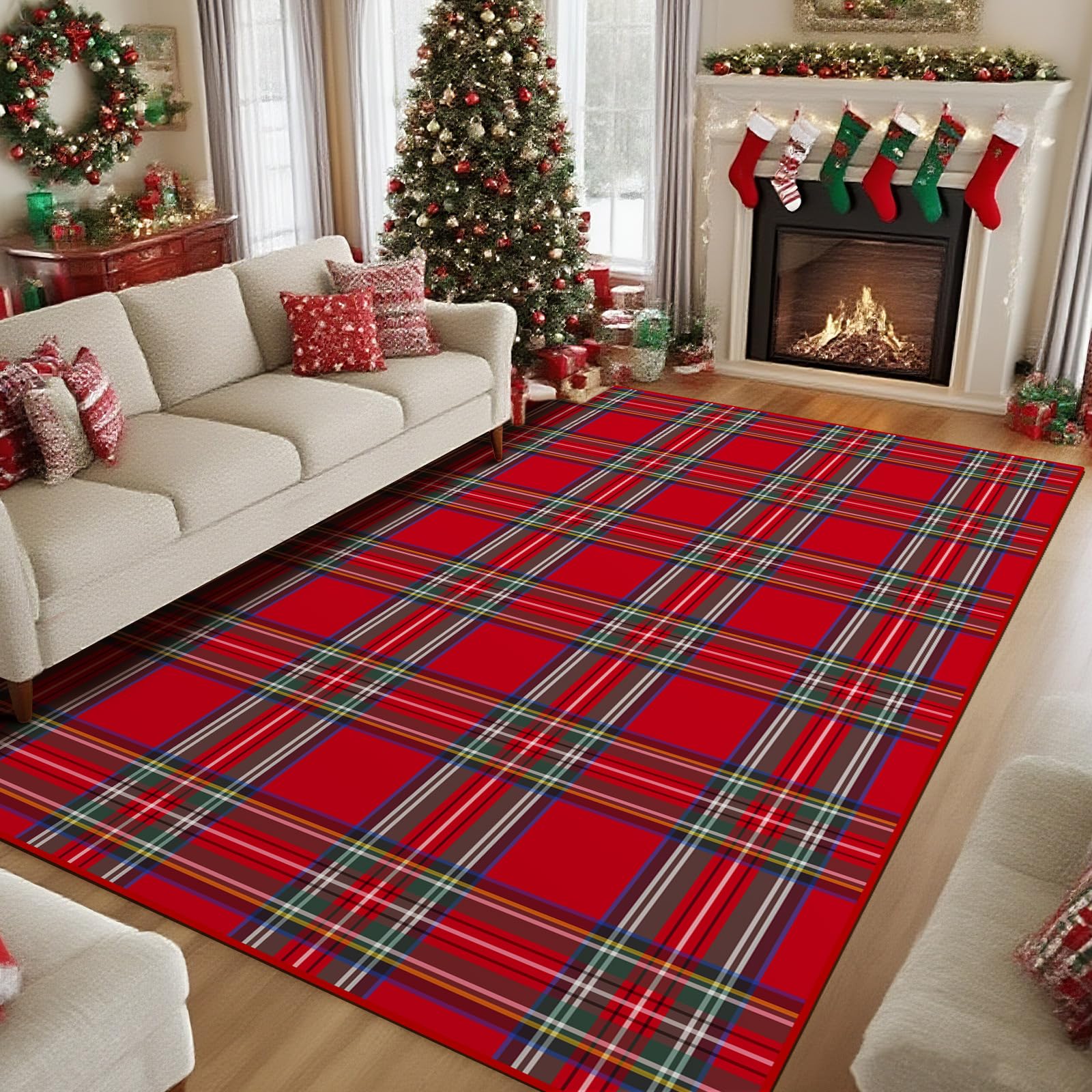 Tartan0627ページ Amazon.com: Breling Christmas Area Rug 4x6 Feet Xmas Red Buffalo