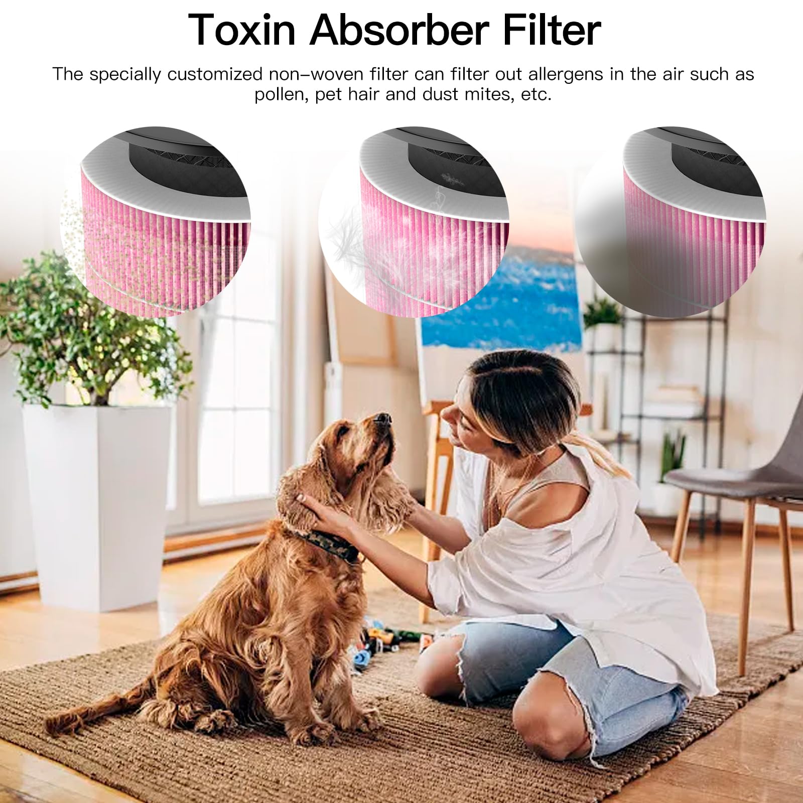Filtros de repuesto para el purificador de aire AP0601 contra polen y alergias a mascotas, 5 en 1 con carbón activado, filtro HEPA eficiente, rosa, pack de 2 unidades