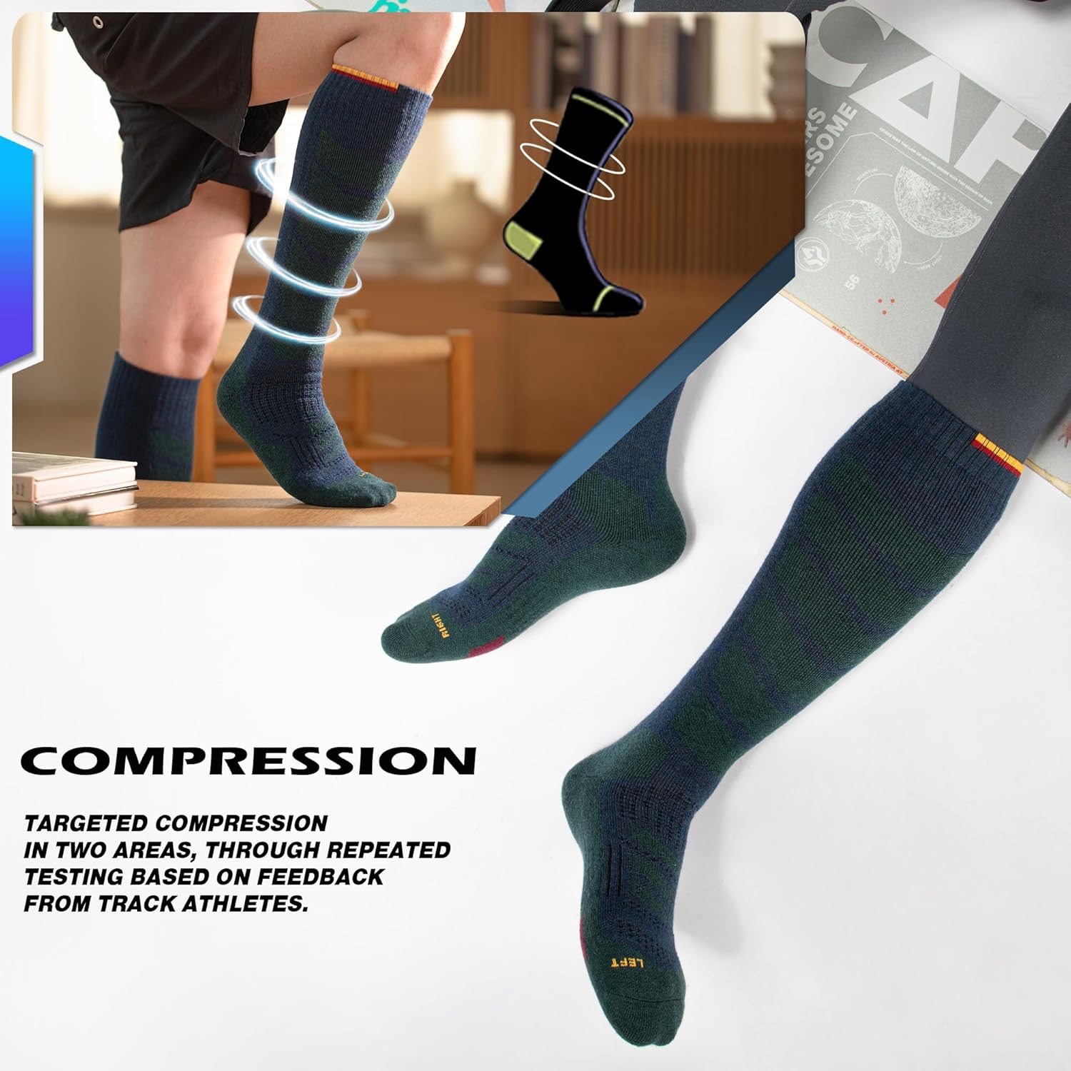 Alpaca Wool Ski Socks 2Pair Knee High Thermal Warm Winter Thick Cushion Compression Snow Snowboarding Hunting Outdoor