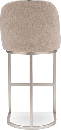 Miniatura 4 de Leick Home 10133PW/OL Taburete de bar con base de metal, juego de 2, para encimeras de cocina elevadas, mesas altas y bares, asiento moderno de lino