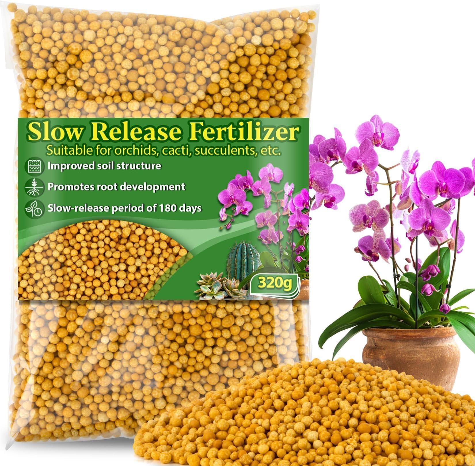 RAINFLOW 11.28 OZ Slow Release Fertilizer - Organic Plant Food All Purpose Plant Fertilizer for Succulents Cactus Orchid Bonsai and All Other Outdoor & Indoor Garden