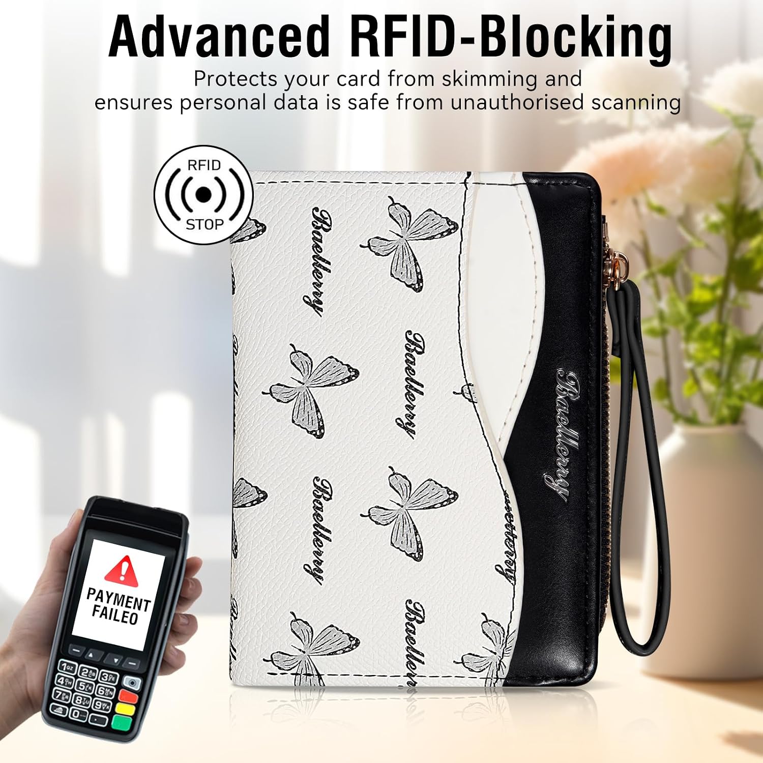 Butterfly Wallet for Women - RFID Blocking Soft PU Leather Bifold Coin Zipper Pocket Purse - Wristlet Wallets with Zipper Pocket for women girls(light blue)