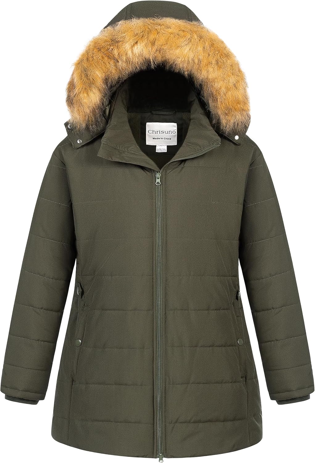 Chrisuno Women's Plus Size Winter Puffer Jacket Warm Long Winter Coats Quilted Waterproof Fleece Lined Detachable Fur Hood