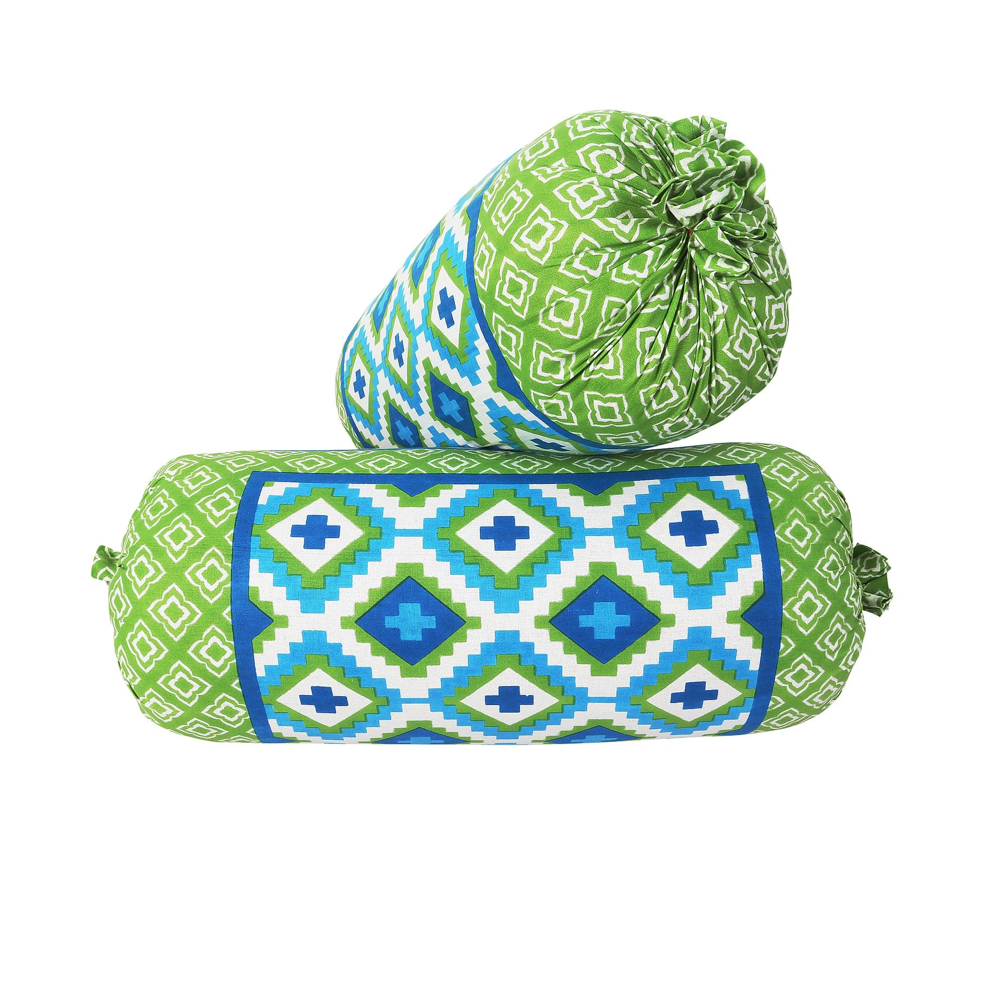 Bolster Cover Cotton Set of 2 Size | Round Decorative Pillow Cover for Diwan & Bedside | Masand Pillowcases 144 TC (Green)-image-42