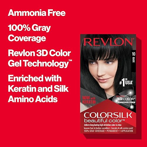 Miniatura 3 de Revlon Colorsilk Beautiful Color - Tinte permanente para el cabello con queratina, 100 % cobertura de las canas, sin amoníaco, negro 10