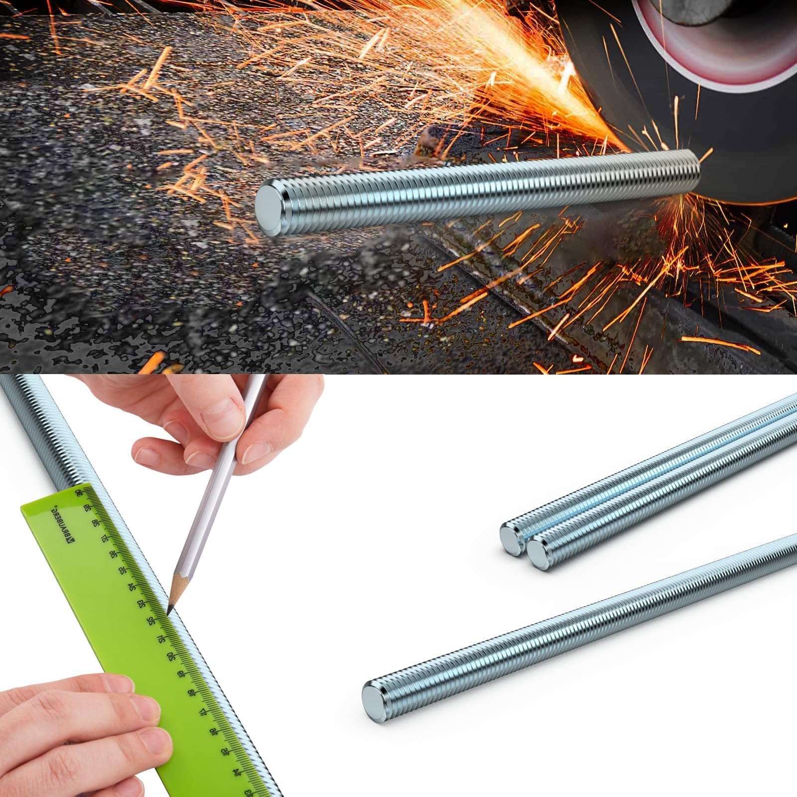 3 sztuki prętów gwintowanych M10 x 30 cm trzpień gwintowany ze stali ocynkowanej pręt gwintowany z gwintem regularnym metryczny trzpień gwintowany