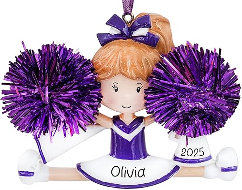 Adorno de Navidad personalizado de animadora 2023  Personalización gratuita  Estatuilla de animadora bailarina con pompón morado real para árbol de