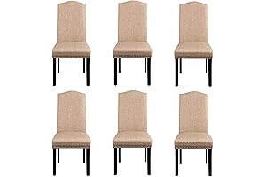 Yaheetech 6-Piece Dining Chairs Set, Khaki Fabric Upholstery