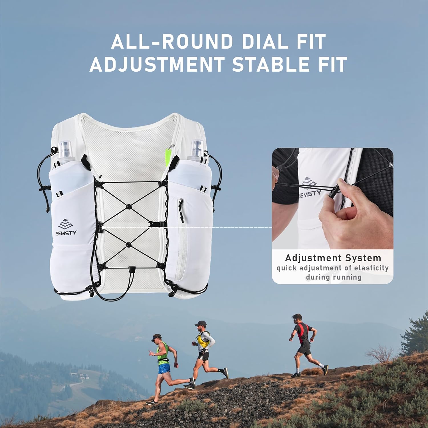 Running Hydration Vest 5L, Running Backpack with 2x500ml Soft Flask, Lightweight Water Backpack Reflective Trail Running Vest for Running Hiking Cycling