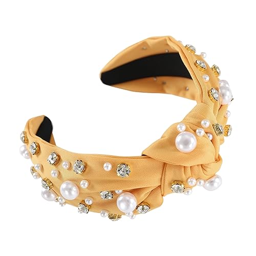 Miniatura 3 de Gmmidea Diadema con perlas anudadas para mujer, con diamantes de imitación brillantes, diadema con nudo ancho, adorno de cristal, accesorios para el
