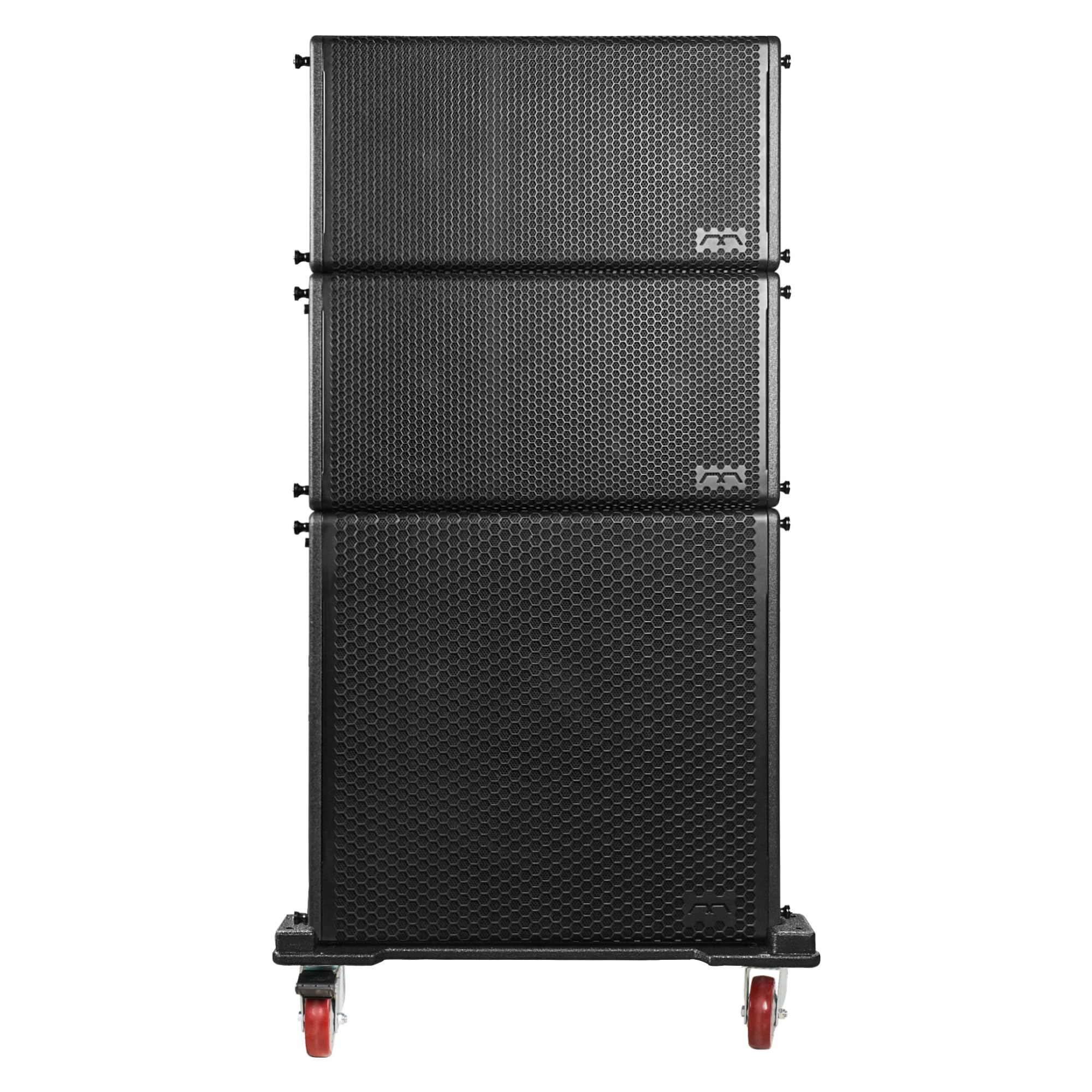 Sound Town Mode Audio Series Passive Line Array Speaker System with One 21-inch Subwoofer, Two Dual 12-inch Line Array Speakers, One Stacking Frame, One Caster Board, Black(FL-21S212X2S)
