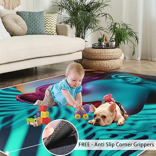 Miniatura 5 de Alfombras Cyberpunk neón para mujer, alfombra moderna para niña, alfombra de retrato futurista para sala de estar, alfombra antideslizante de