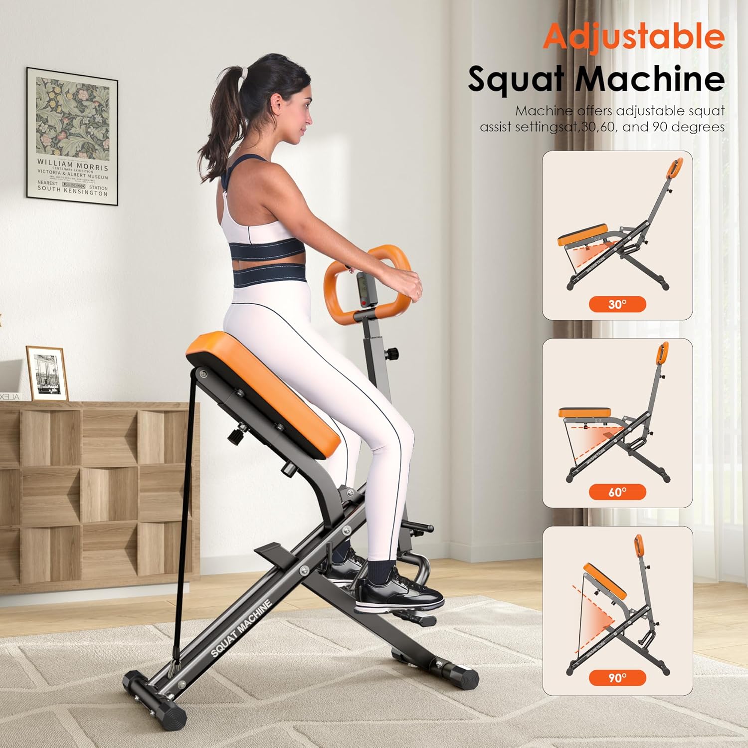 SogesHome Squat Machines Rowing Machine for Home, Foldable & Full Body Exercise Workout Equipment with Adjustable Resistance Bands for Women, Row and Ride Squat Machine for Glutes and Abs, 330 LBS