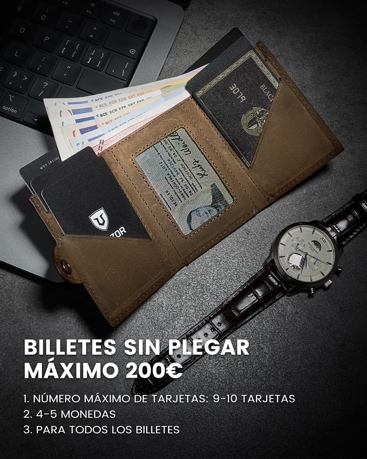 LORZOR Slim Wallet Billeteras para Hombre, Monedero Hombre Pequeño, Tarjetero Hombre con Protección RFID, Carteras para Hombre con Monedero, Cartera Hombre Piel 9-10 Tarjetas, Mini