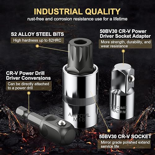 Miniatura 2 de AMTOVL XZN - Juego de 15 llaves de vaso de acero con adaptador de enchufe de taladro eléctrico, adaptador de enchufe métrico 50BV30 CR-V + S2 de