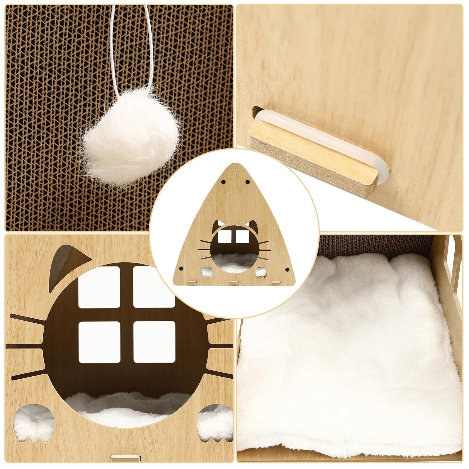 Generic Tiragraffi per gatti, Razze grandi, Struttura triangolare Polpa densa portante impermeabile, Lunga durata, Design verticale, Cartone ondulato, Palline giocattolo peluche