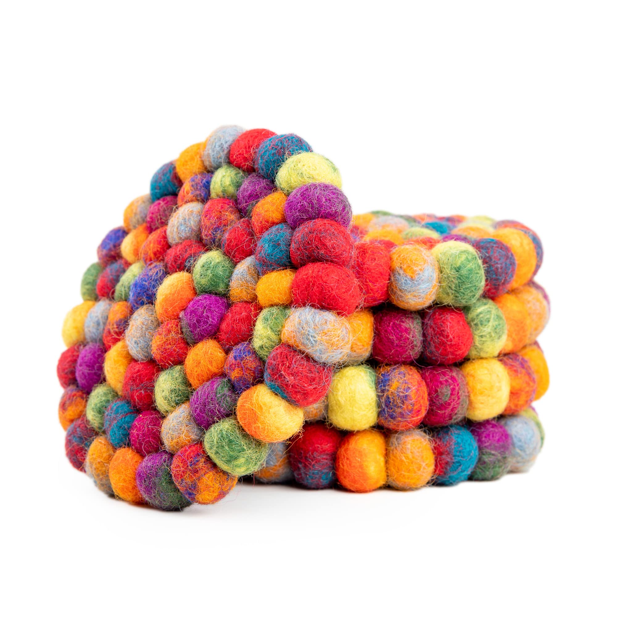 Round Felt Ball Coasters - 100% Merino Wool Table Coasters - Felt Coaster Pads, Absorbent Trivet for Drinks - Heat Resistant, Thick & Durable Hand Felted in Nepal by Woolygon- Multicolor - Set of 5